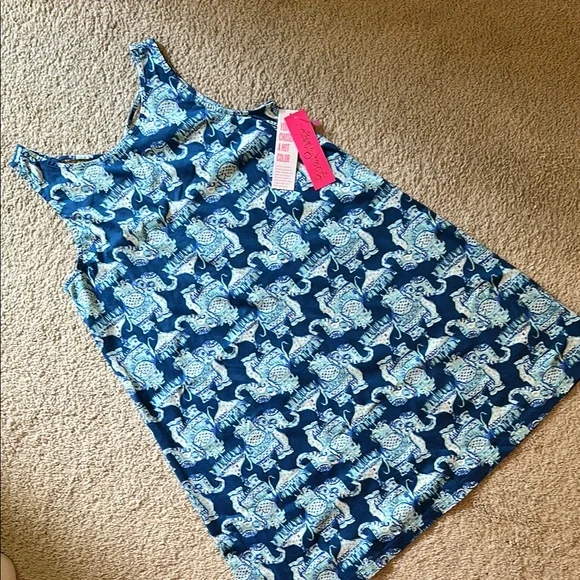 NWT Lilly Pulitzer Blue Elephant Print Casual Dress - Picture 1 of 4